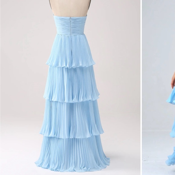 Wedtrend Sky Blue A-Line Sweetheart Tiered Floor Length Chiffon Dress - Picture 3 of 4